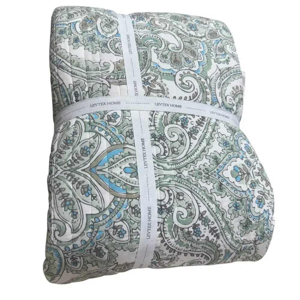 Levtex Home NWT Assisi Quilt Set Full/Queen 2 Shams Mint Green Paisley Floral